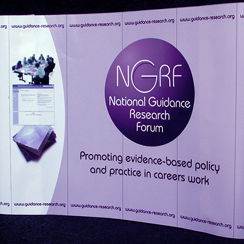 Curved display stand graphics